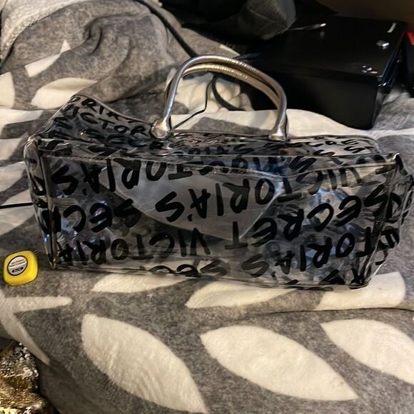 Victoria’s Secret vs clear Transparent logo Totebag purse pocketbook w/wristlet - Picture 6 of 7
